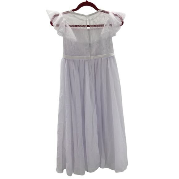 GIRL'S PARTY DRESS sz 8-9Y white chiffon ruffle sleeve long maxi dress NEW B131 - Picture 2 of 6